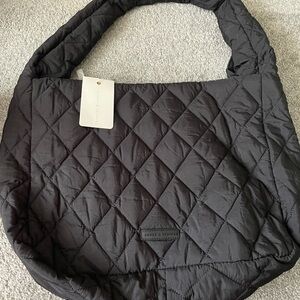 Poppy & Peonies Black Quilted Hobo Bag with Textured Design